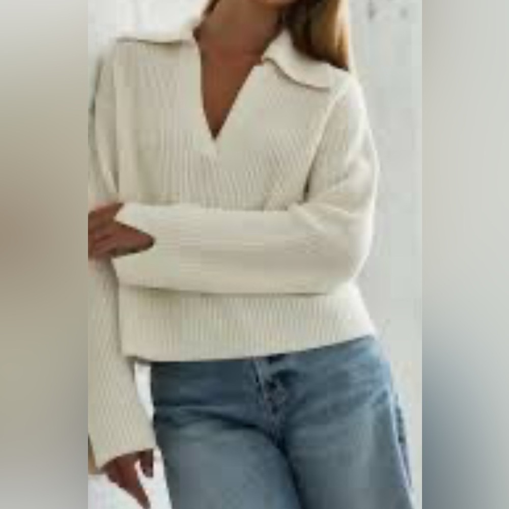 New pistola Darcy Big Collar Cream V-Neck Sweater Small